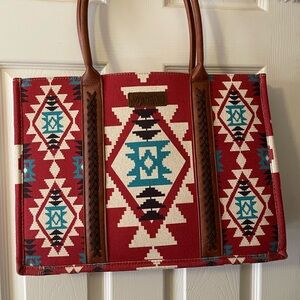 Wrangler Red and Brown Geometric Tote Bag